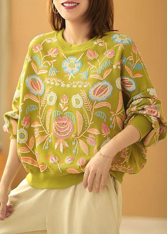 Stylish Green Loose O-Neck Print Fall Sweatshirts - SooLinen