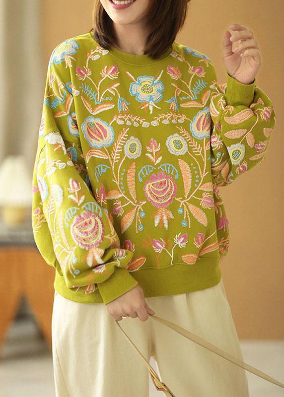 Stylish Green Loose O-Neck Print Fall Sweatshirts - SooLinen