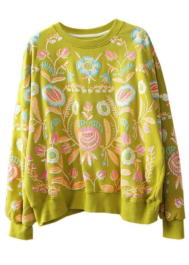 Stylish Green Loose O-Neck Print Fall Sweatshirts - SooLinen