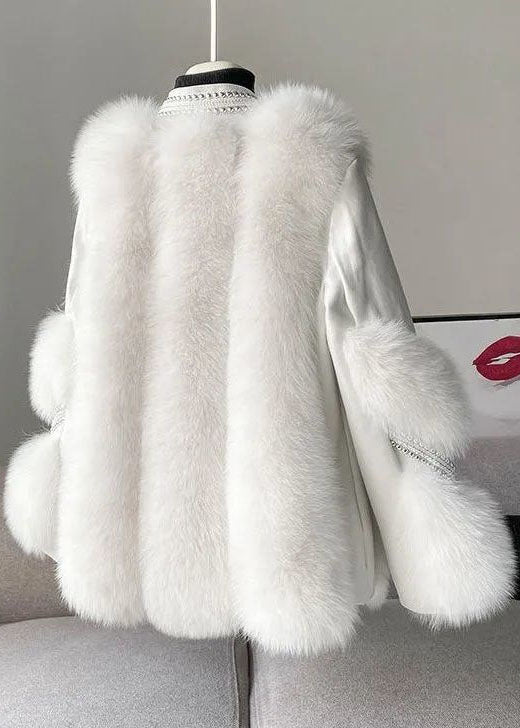 Élégant blanc V Neck Patchwork Mink Hair Coats Winter