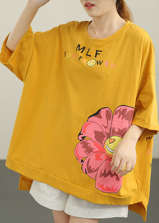 Élégant jaune lâche imprimable Low High Design Fall Fall Tee Half mancheve