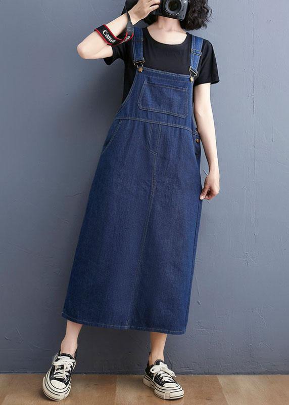 Summer Denim Large Pocket Strap Skirt - SooLinen