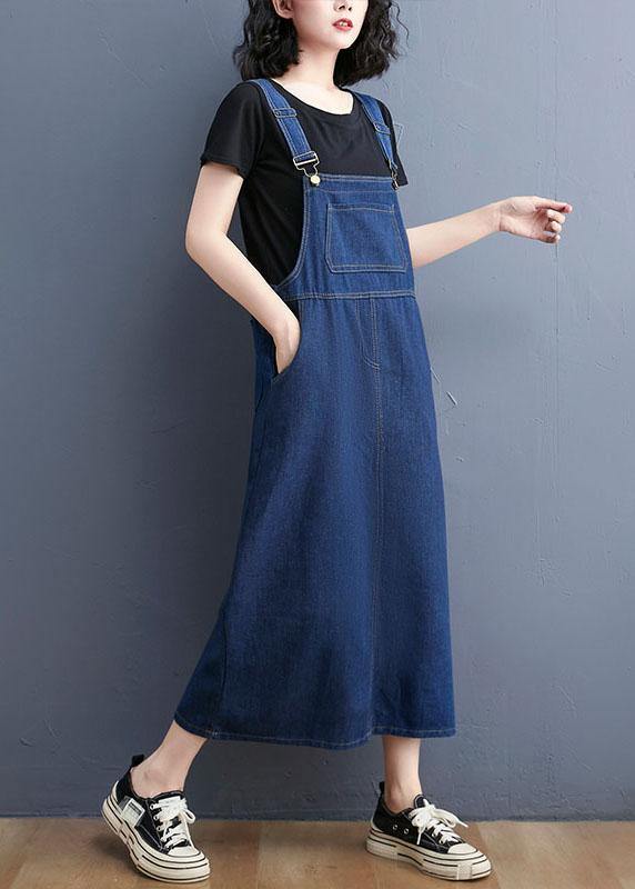 Summer Denim Large Pocket Strap Skirt - SooLinen