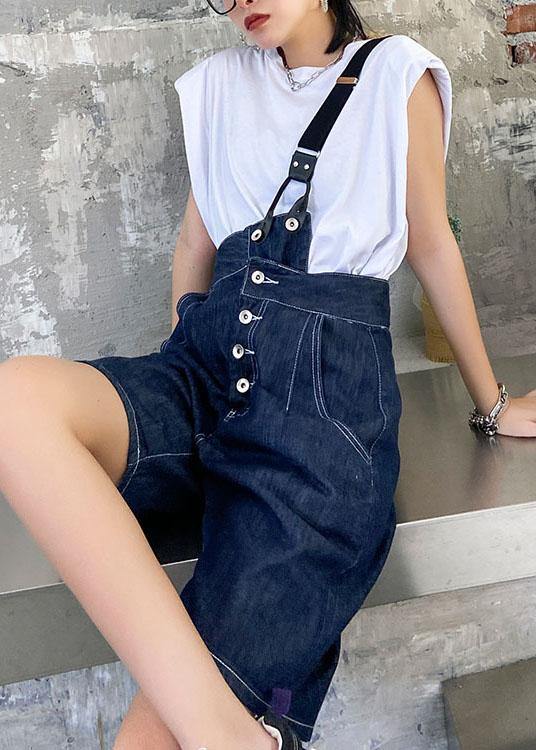 Summer denim blue back with button five pants - SooLinen