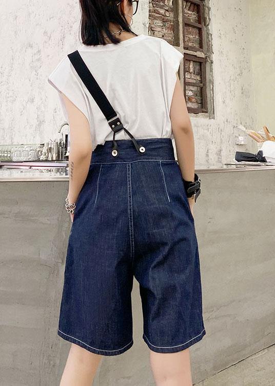 Summer denim blue back with button five pants - SooLinen