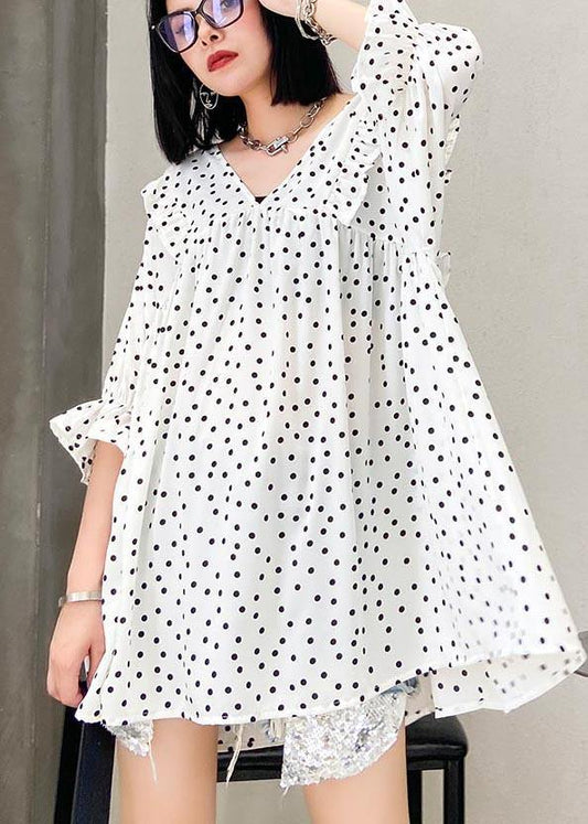 Temperament White Dot Chiffon shirt - SooLinen