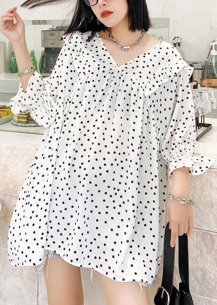 Temperament White Dot Chiffon shirt - SooLinen