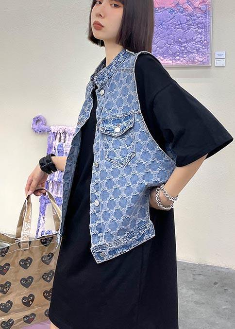 Two Piece Blue Black Denim Vest With Loose And Fashionable Skirt - SooLinen