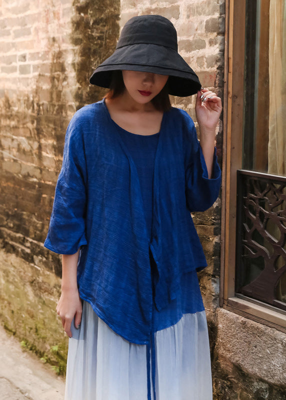 Cardigan de coton asymétrique bleu unique