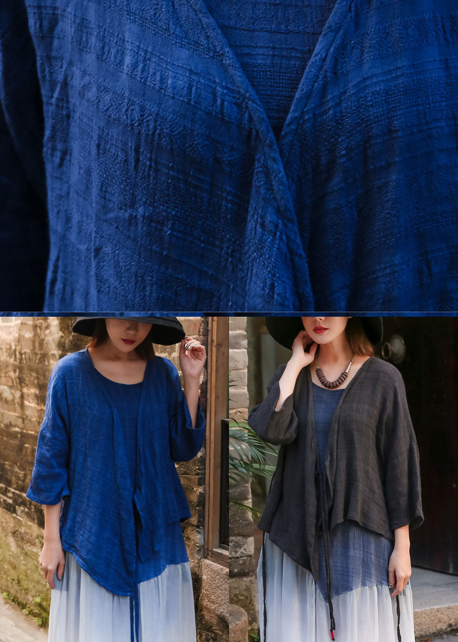 Cardigan de coton asymétrique bleu unique