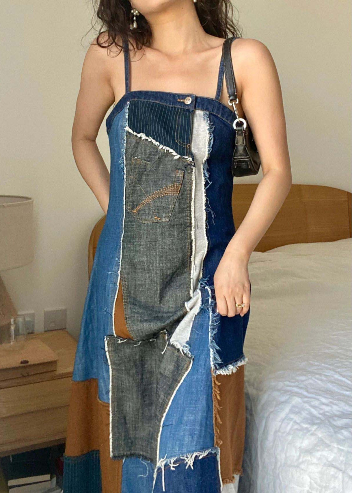 Robe de sangle Spaghetti à la gueule de sang de Denim Spaghetti bleu unique