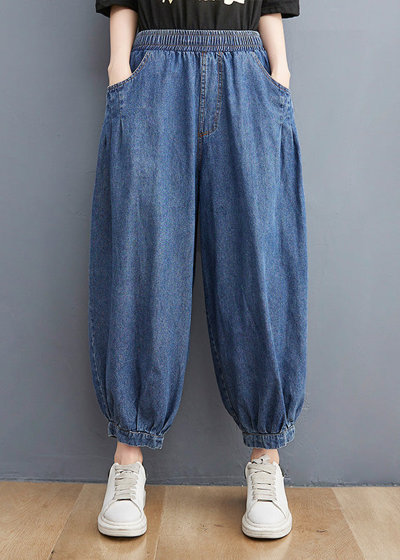 Pantalon de lanterne de taille élastique de la taille élastique bleu unique