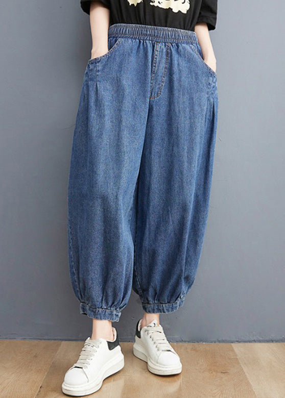 Pantalon de lanterne de taille élastique de la taille élastique bleu unique