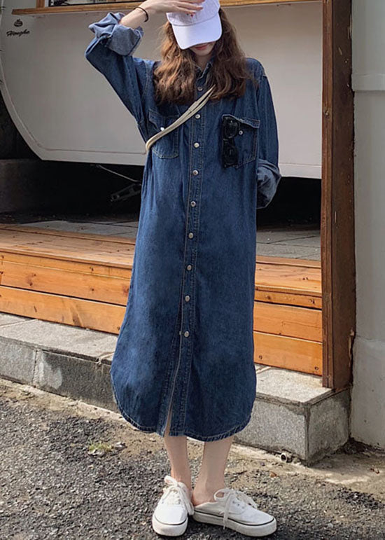 Unique Blue Peter Pan Collar Patchwork Denim Shirts Robes Spring