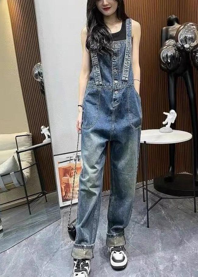 Unique Blue Slash Neck Patchwork Denim Strucy Suit Summer