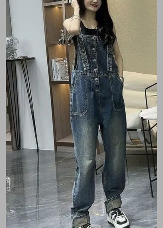 Unique Blue Slash Neck Patchwork Denim Strucy Suit Summer