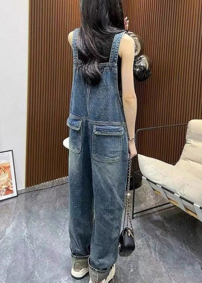 Unique Blue Slash Neck Patchwork Denim Strucy Suit Summer