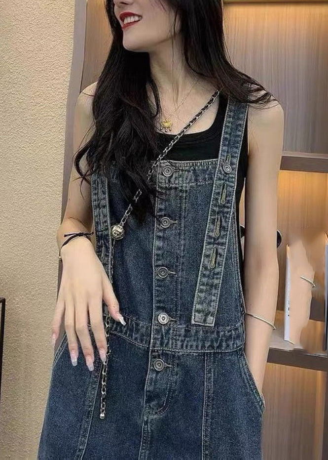 Unique Blue Slash Neck Patchwork Denim Strucy Suit Summer