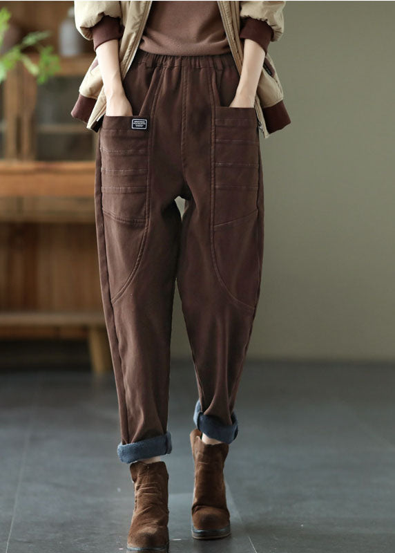 Poches de chocolat uniques pantalon harem en coton hiver