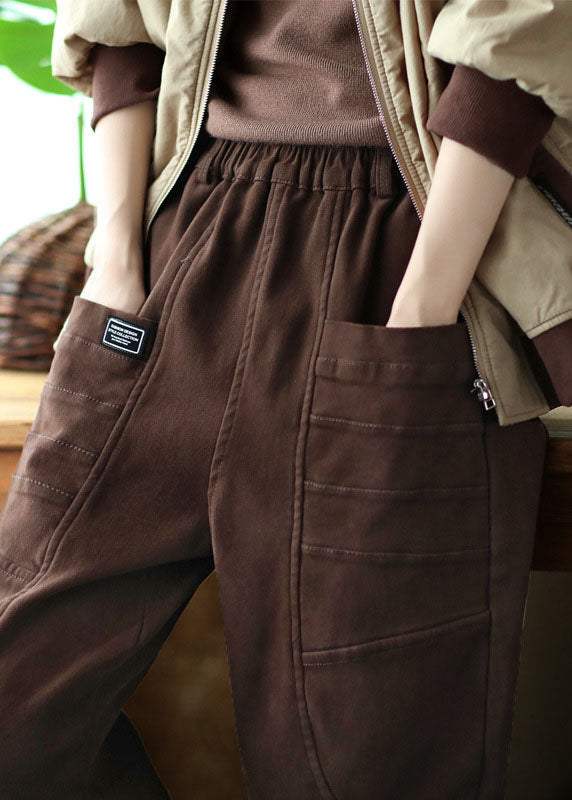 Poches de chocolat uniques pantalon harem en coton hiver