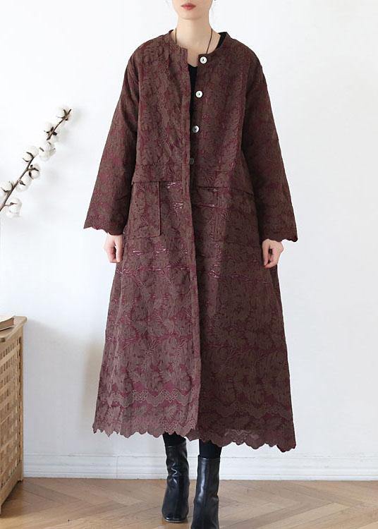 Unique Coffee Retro Jacquard Pockets Fall Coats Long Sleeve - SooLinen