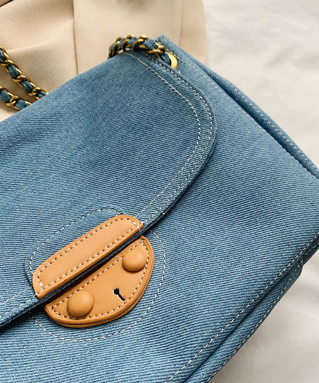 Sac à main à la main de canneau de chaîne de patchwork bleu denim unique