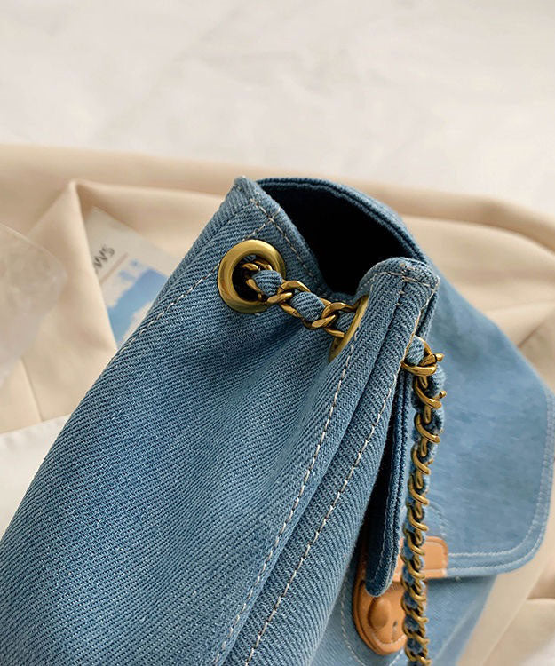 Sac à main à la main de canneau de chaîne de patchwork bleu denim unique