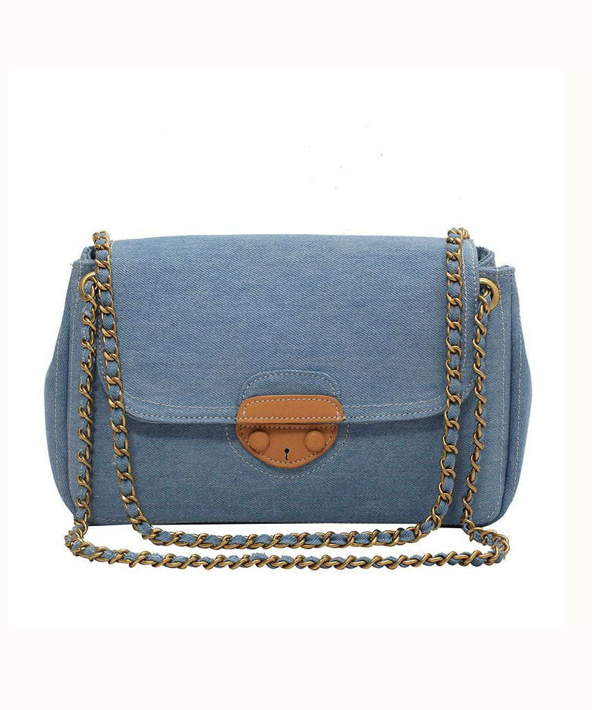 Sac à main à la main de canneau de chaîne de patchwork bleu denim unique