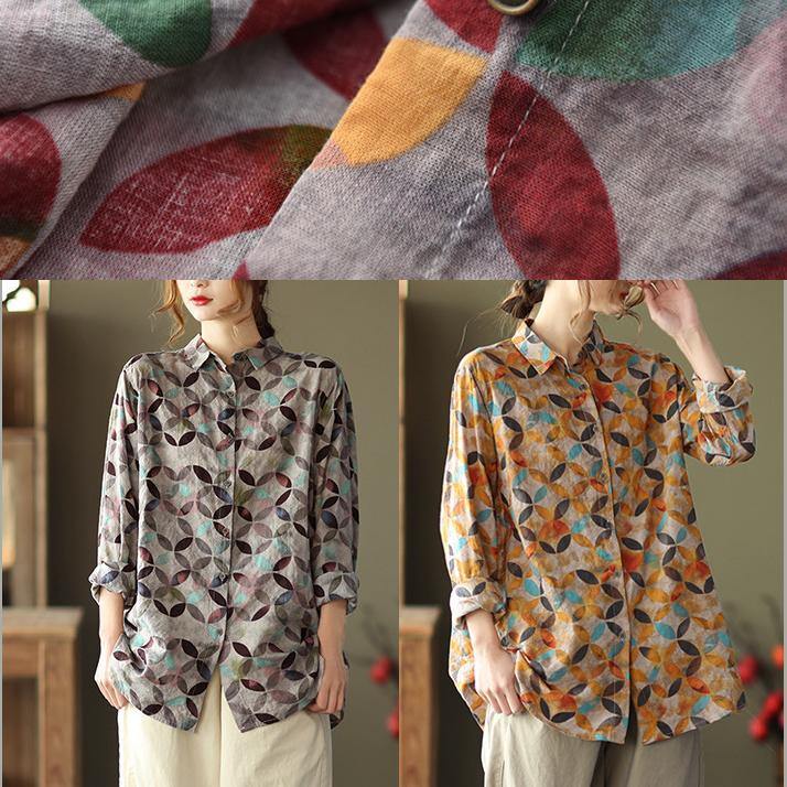 Unique Lapel Patchwork Spring Tunic Pattern Photography Red Print Blouse - SooLinen