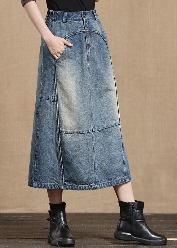 Poches de taille élastique bleu clair unique jupe en denim en coton Summer