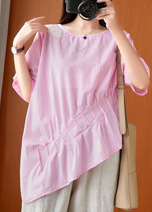 Unique Pink asymmetrical design Linen Summer Top - SooLinen