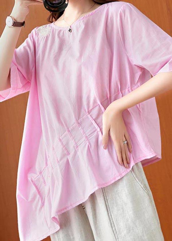 Unique Pink asymmetrical design Linen Summer Top - SooLinen