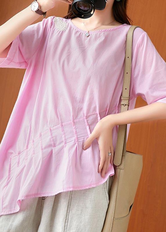 Unique Pink asymmetrical design Linen Summer Top - SooLinen