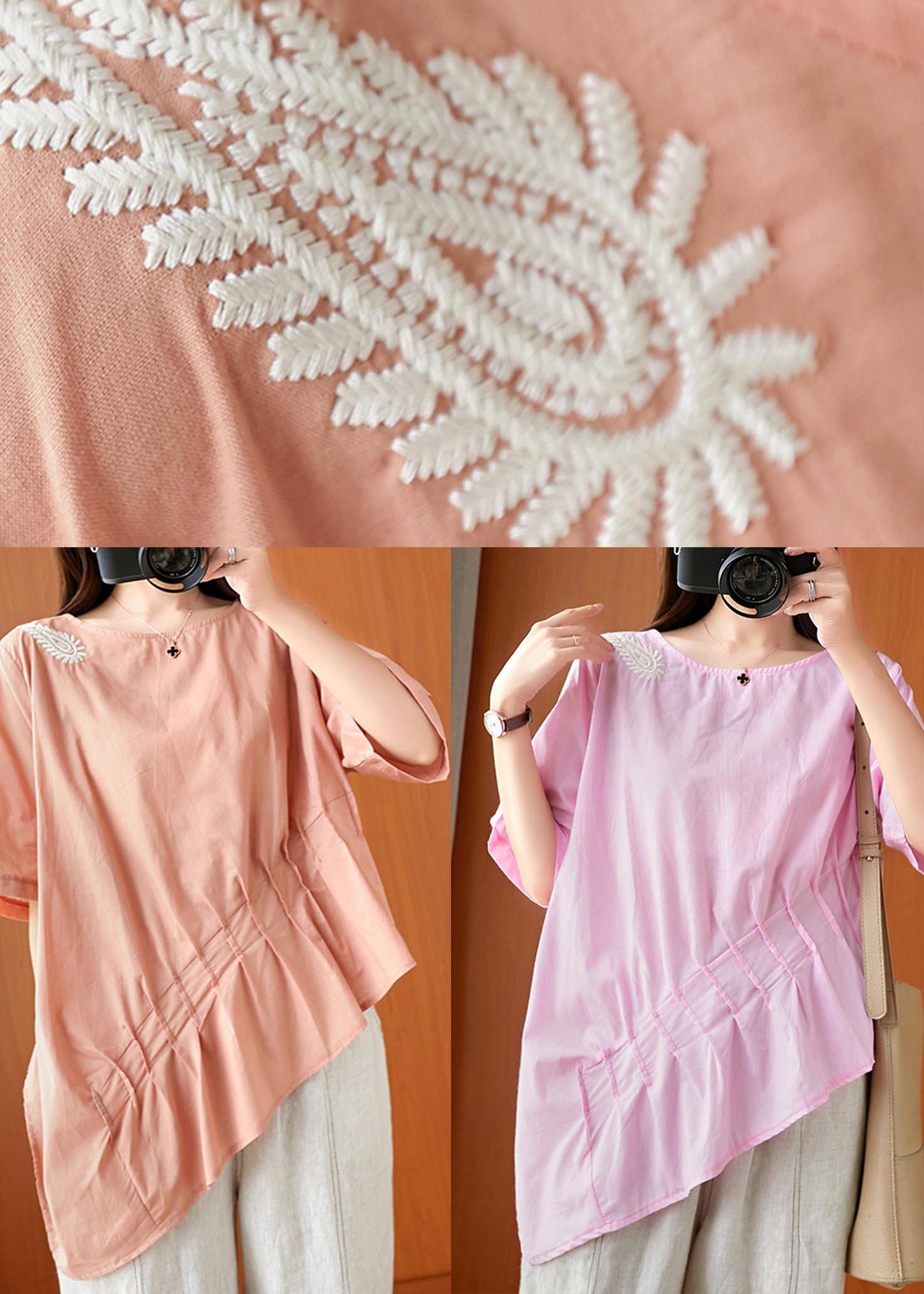 Unique Pink asymmetrical design Linen Summer Top - SooLinen