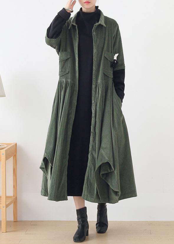 Unique green Fashion trench coat Tunic Tops false two pieces spring coats - SooLinen