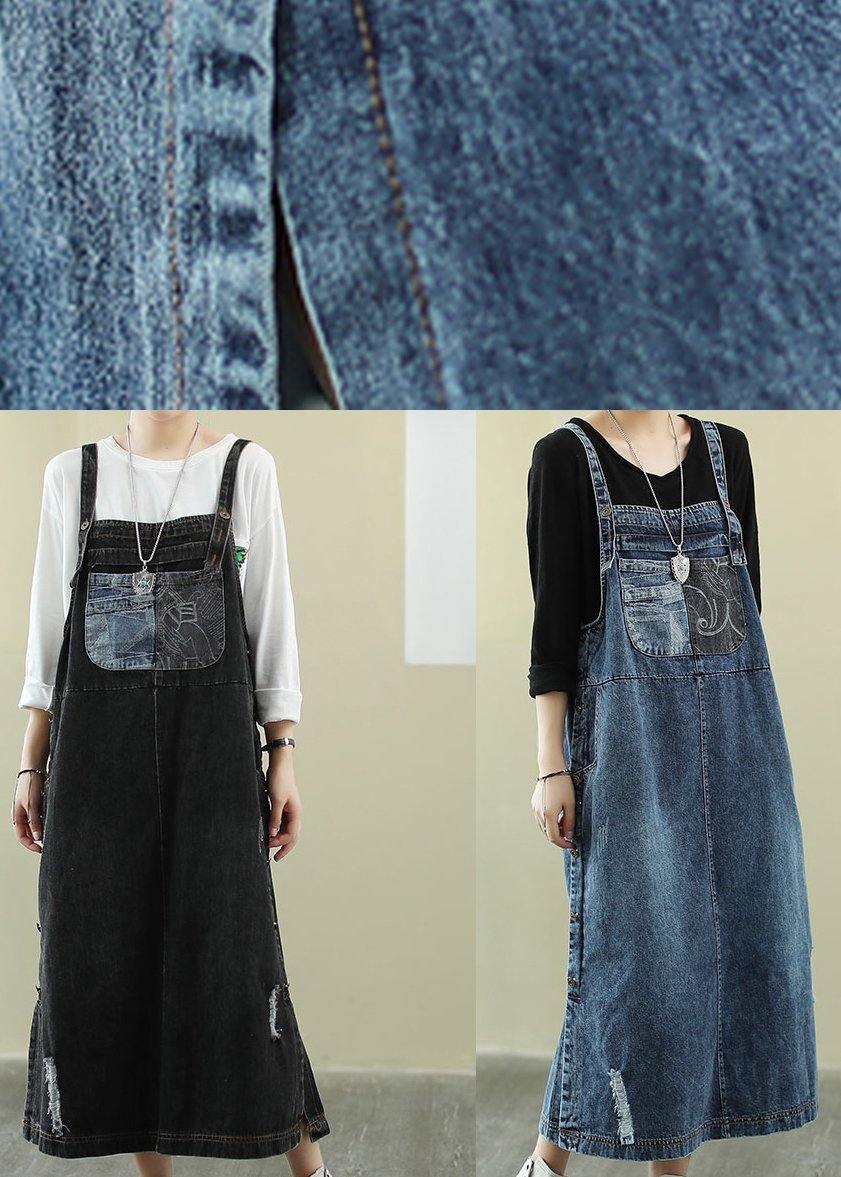 Vivid denim blue tunic dress Slash neck Hole Maxi Dress - SooLinen