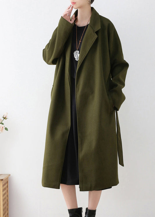 Vogue Army Green Notched Tie Tank Trench Cods Coats Hiver