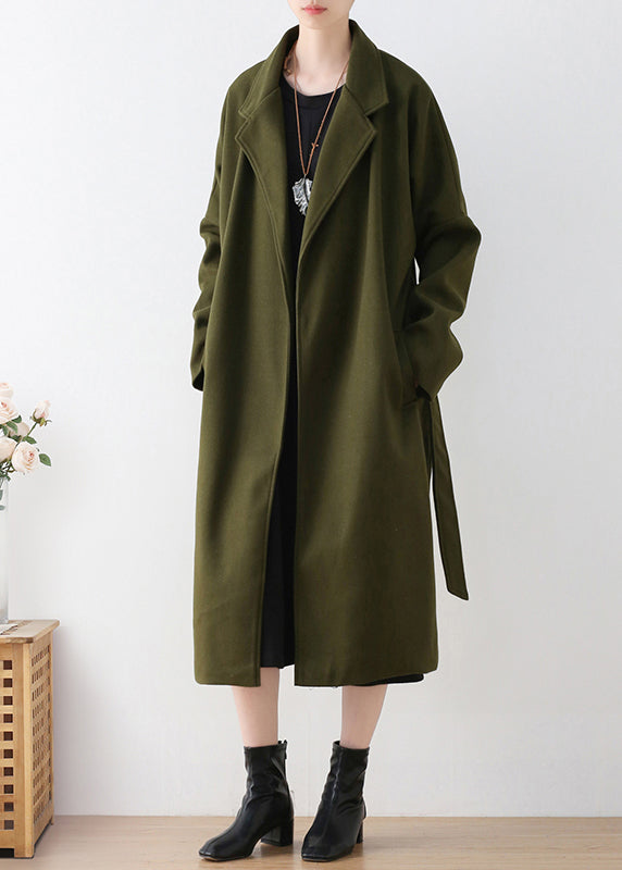 Vogue Army Green Notched Tie Tank Trench Cods Coats Hiver