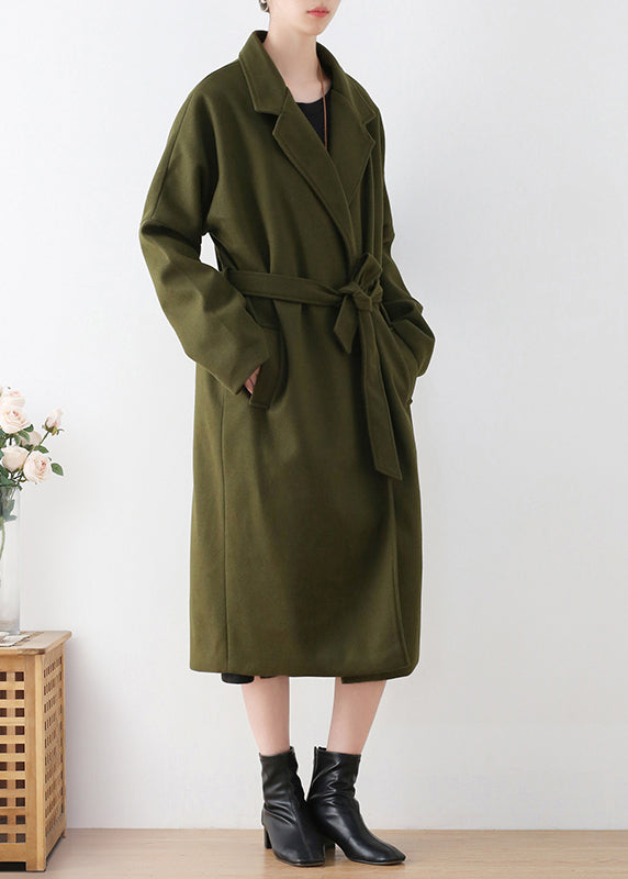 Vogue Army Green Notched Tie Tank Trench Cods Coats Hiver