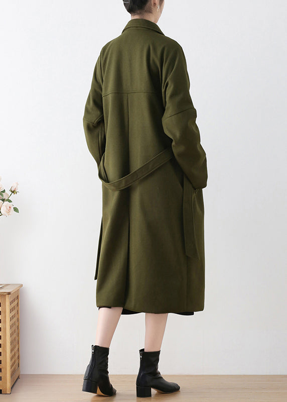 Vogue Army Green Notched Tie Tank Trench Cods Coats Hiver