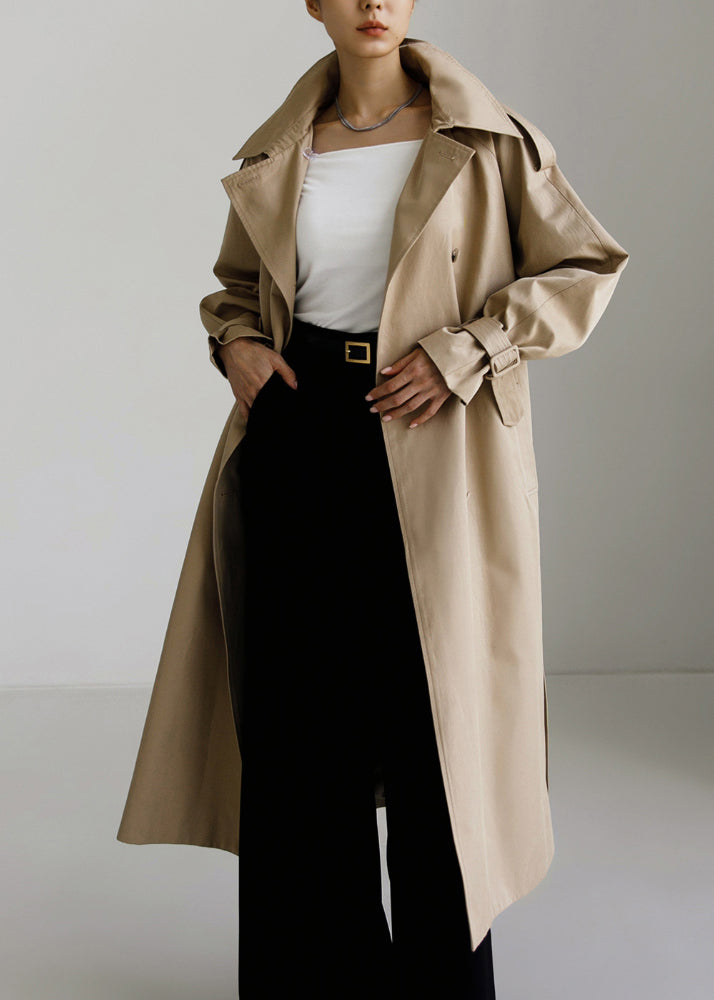 Vogue Khaki Peter Pan Collar bouton POCHETS TRENCH COLLES DE COTTON LONGE