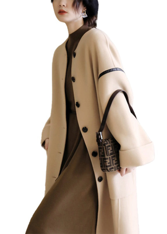 Vogue O-Leck Pockets Patchwork Button Trench Trench Coats Longue manche