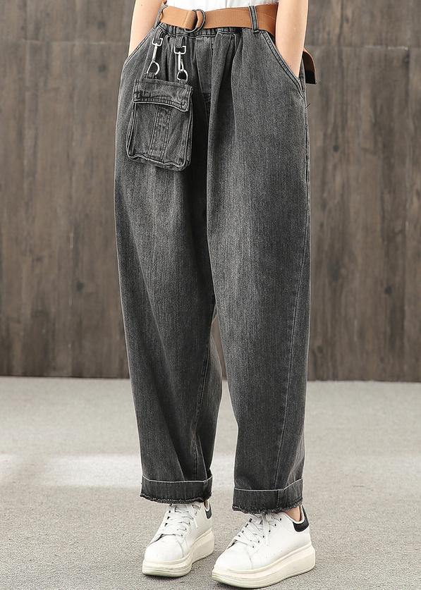 Washed denim black autumn casual trousers loose harem pants - SooLinen