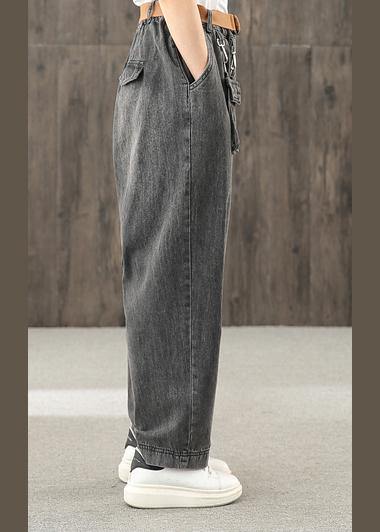 Washed denim black autumn casual trousers loose harem pants - SooLinen