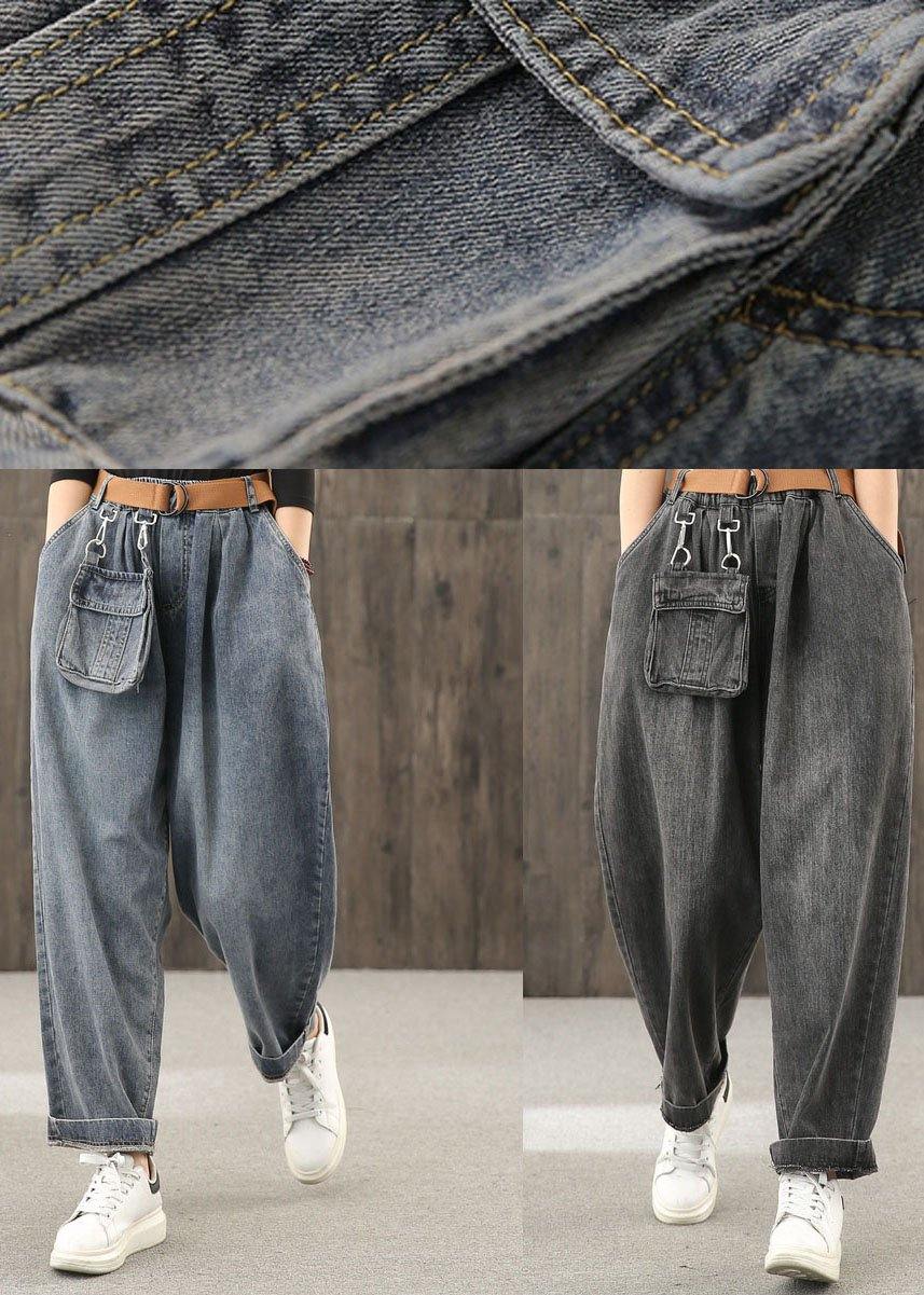 Washed denim black autumn casual trousers loose harem pants - SooLinen