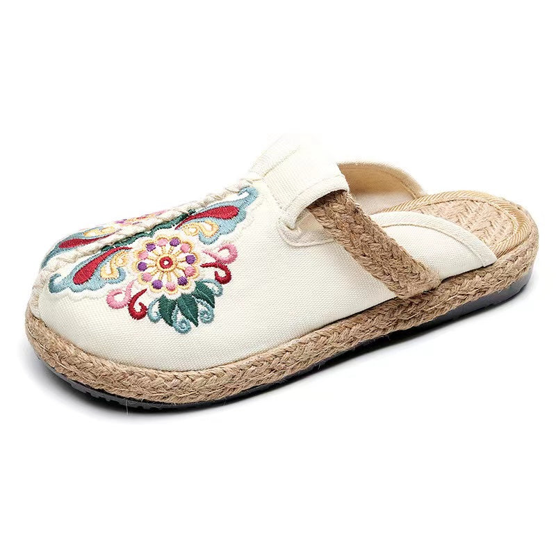 2022 Chaussures florales en lin Flip Flop Flats