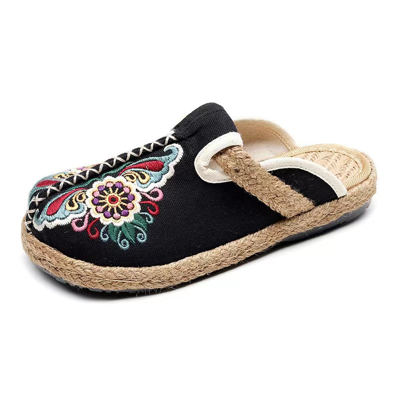 2022 Chaussures florales en lin Flip Flop Flats