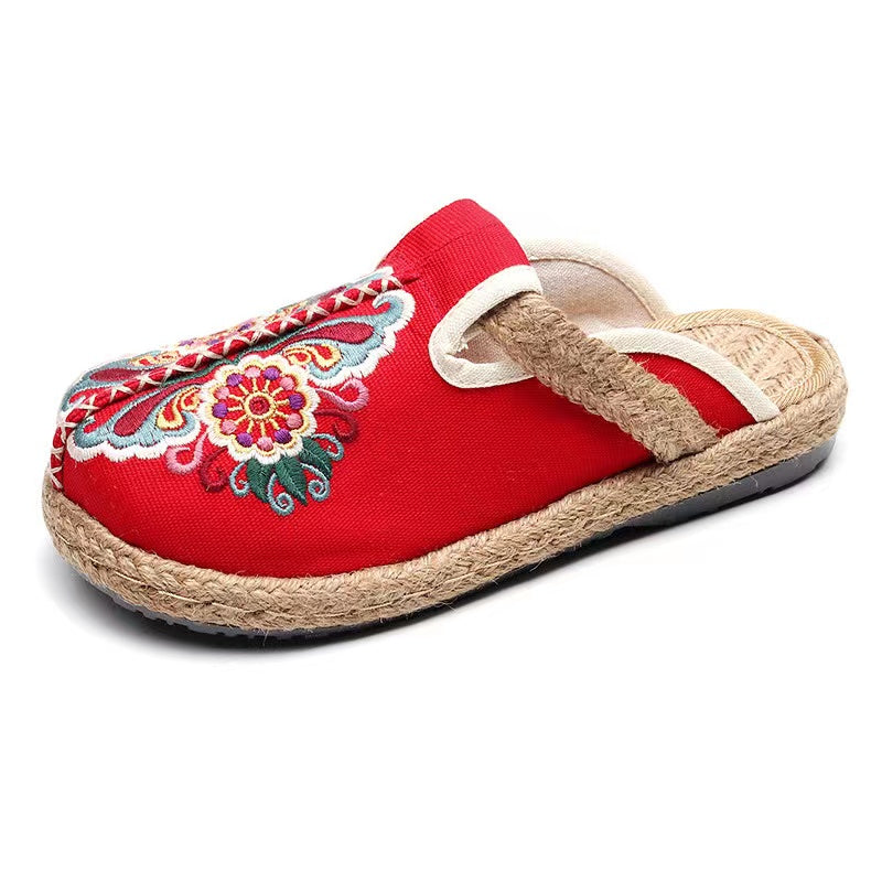 2022 Chaussures florales en lin Flip Flop Flats