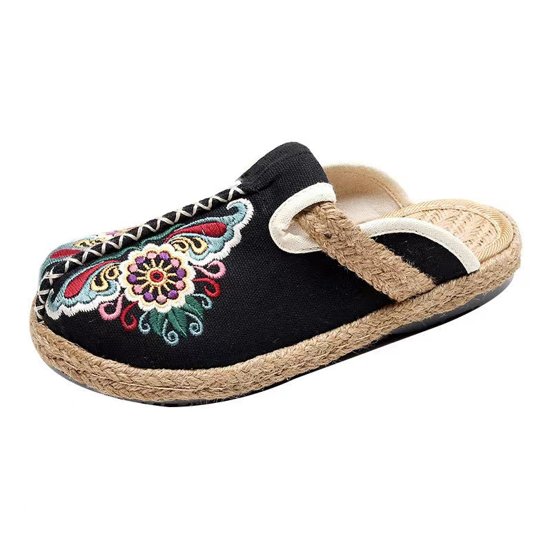 2022 Chaussures florales en lin Flip Flop Flats