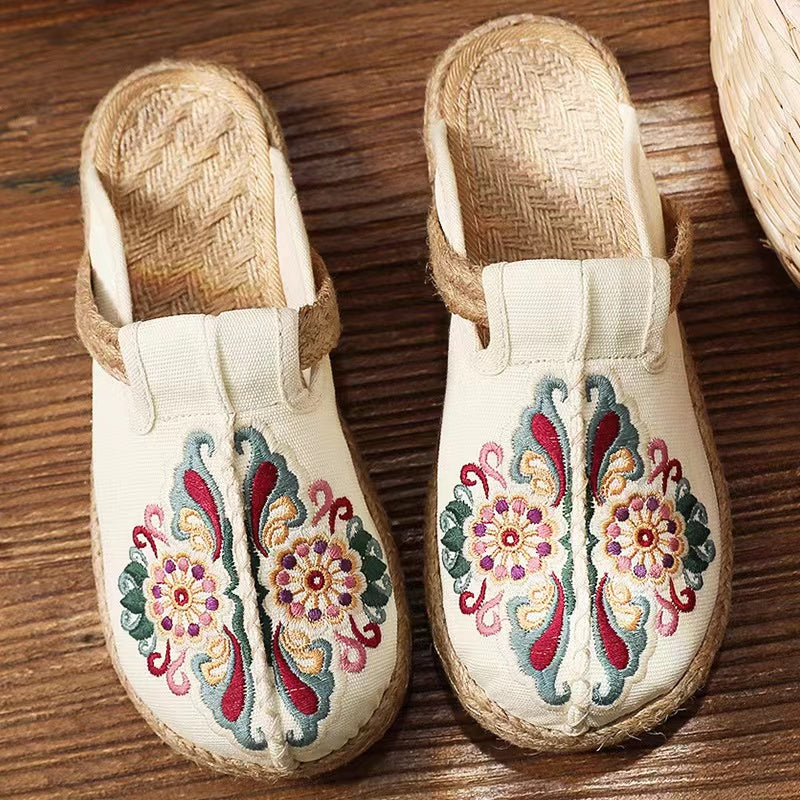 2022 Chaussures florales en lin Flip Flop Flats